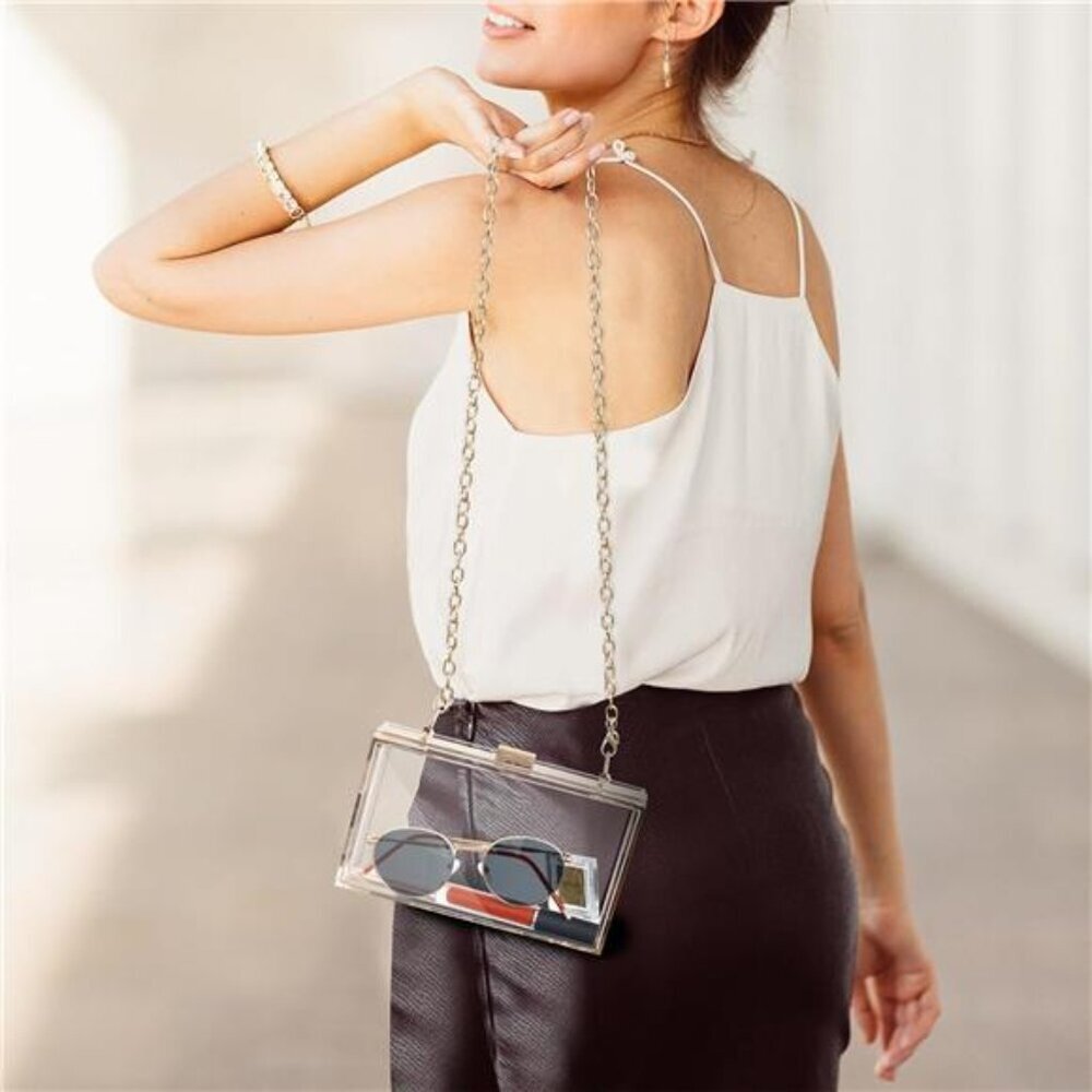 WJCD Women Clear Purse Acrylic Box Clutch Handbag, Small Transparent Crossbody - Picture 5 of 7